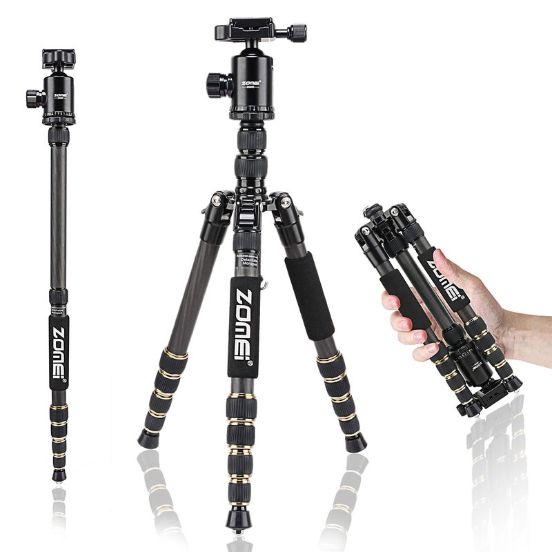 ZOMEI Z669C Carbon Fiber Portable Tripod with Ball Head Compact Travel for Canon,Sony, Nikon, Samsung, Panasonic, Olympus, Kodak, Fuji, Cameras and Video Camera - Image 1